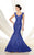 Ivonne D by Mon Cheri - Embroidered Cap Sleeves Trumpet Gown in Blue