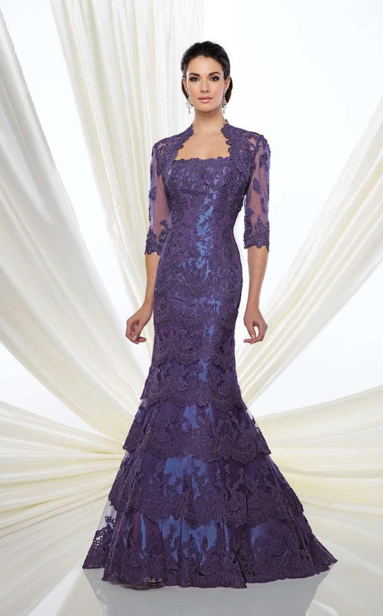 Ivonne D - Lace Tiered Mermaid Gown 216D49 in Purple