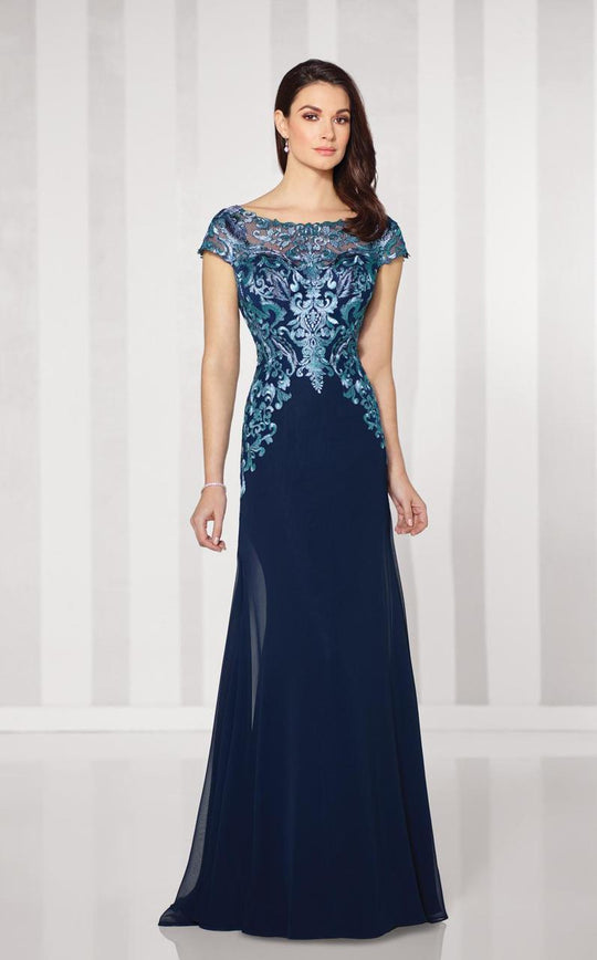 Mon Cheri 216691 Chiffon A-line Dress - 1 pc Navy Blue Turquoise In Size 6 Available In Navy Blue Turquoise