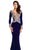 Johnathan Kayne - 7218 Embellished Long Sleeves Trumpet Gown in Blue and Gold