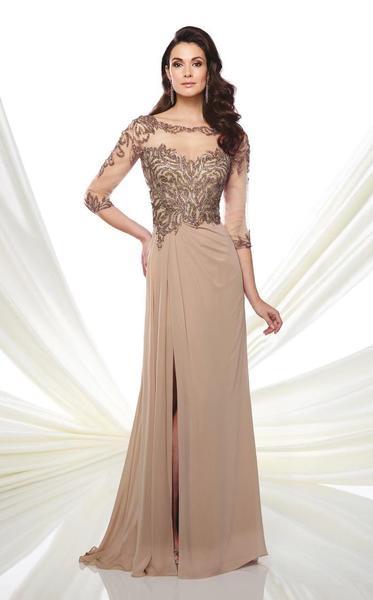  Montage by Mon Cheri - 216969 Chiffon Slim A-line Gown - 1 pc Caramel In Size 20 Available In Brown