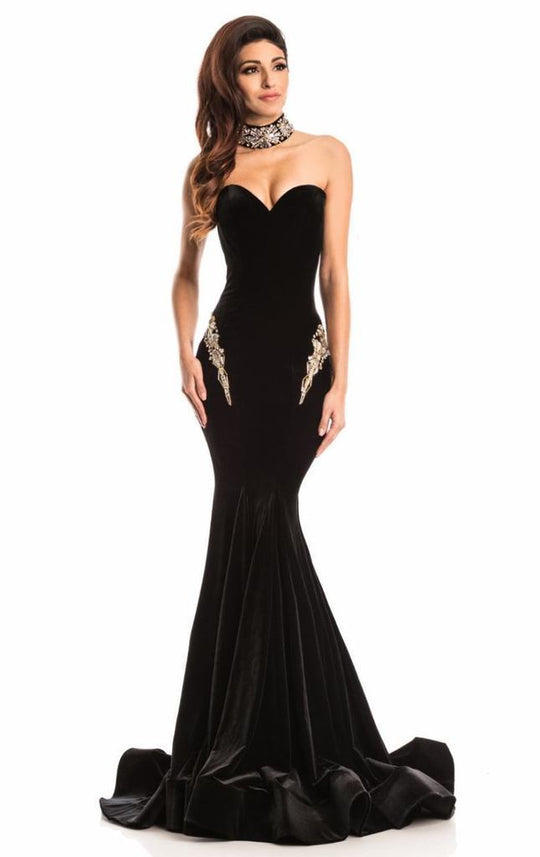 Johnathan Kayne - Art Deco Sweetheart Trumpet Gown 7226 In Black
