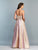 Dave & Johnny - Beaded Waist Deep V-neck A-line Dress A7229  In Pink and Gold