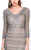 Shail K - Jewel Embellished Quarter Length Sleeve Scoop Neck Column Dress 1016 In Gray