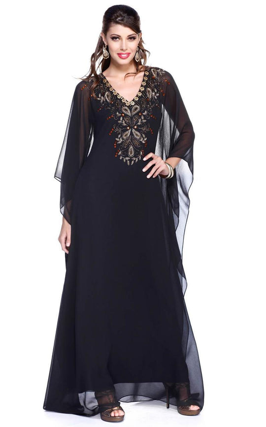 Shail K - Elegant Beaded V-Neck Trumpet Gown 1032 in Black