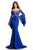 Johnathan Kayne - 7244 Bell Sleeve Off-Shoulder Lace Gown in Blue and Neutral