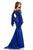 Johnathan Kayne - 7244 Bell Sleeve Off-Shoulder Lace Gown in Blue and Neutral