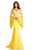 Long Bell Sleeve Off Shoulder Mermaid Gown in Yellow and Neutral
