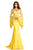 Johnathan Kayne - 7244 Bell Sleeve Off-Shoulder Lace Gown in Yellow and Neutral
