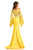Johnathan Kayne - 7244 Bell Sleeve Off-Shoulder Lace Gown in Yellow and Neutral