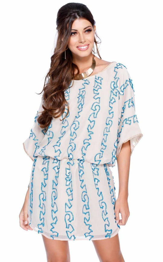 Shail K - Abstract Quarter Length Short Dress 1068 in Blue