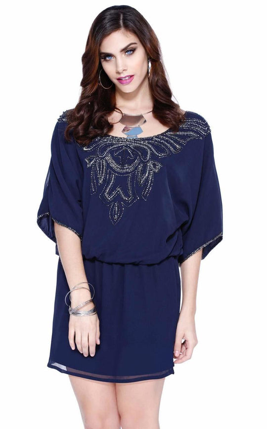 Shail K - Sparkling Bead Embellished Cocktail Dress 1070 in Blue