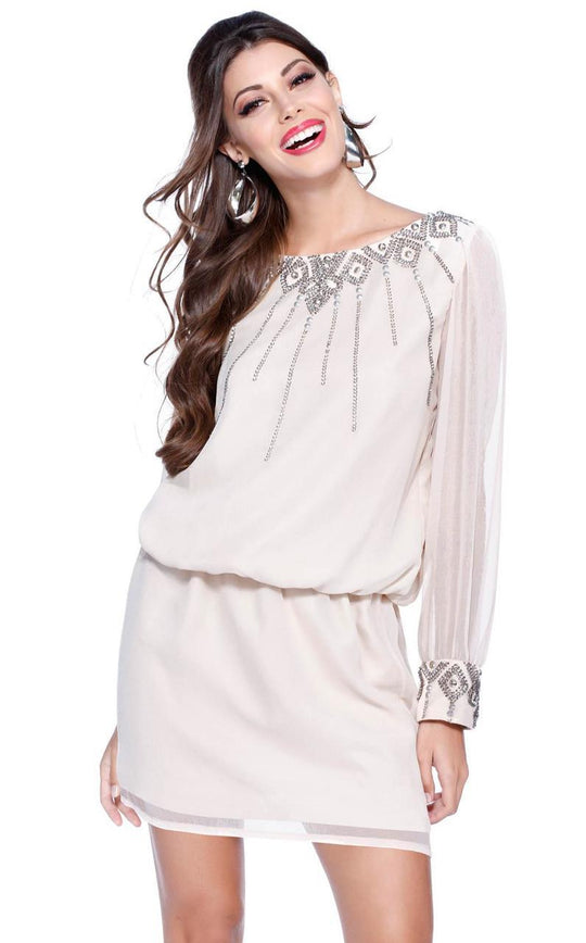 Shail K - Shimmering Embellishment with Sheer Cocktail Dress 1076 In Pink