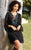 Shail K - Quarter Length Sleeve with Lace-up Detail Cocktail Dress 1114 In Black and Multi-Color