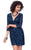 Shail K - Shimmering Quarter Sleeve Sequined Mini Dress 3122 in Blue