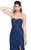 Shail K - Glistening Strapless Evening Gown with Side Slit 3133 in Blue