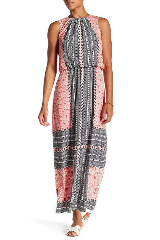 London Times - T2943MJC Sleeveless Blouson Jersey Dress in Orange and Pink