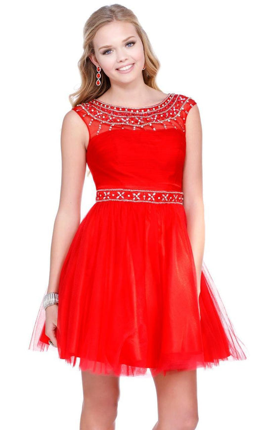 Shail K - Ornately Ruched A-Line Tulle Cocktail Dress 4013 In Red