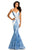 Johnathan Kayne - 7250 Floral Print Sweetheart Mermaid Dress in White and Blue