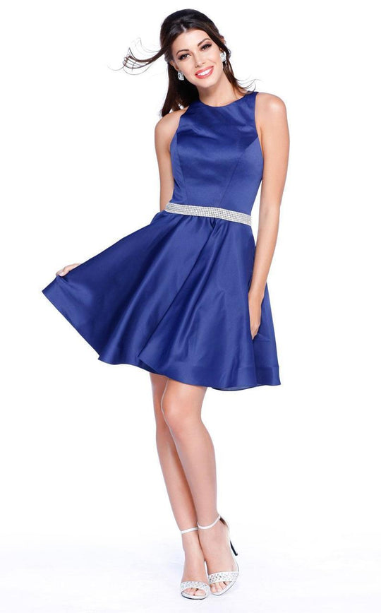 Shail K - 4018 Sleeveless Jeweled Waist Cocktail Dress in Blue