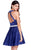 Shail K - Jeweled Waist Sleeveless Short Dress 4018 in Blue