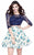 Shail K - Two Piece Lace Top and Floral Skirt Dress 4024 in Blue and Floral
