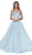 Cinderella Divine - 7258 Flowy Chiffon Lace Embellished A-Line Gown In Blue