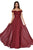 Cinderella Divine - 7258 Flowy Chiffon Lace Embellished A-Line Gown In Red