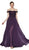 Cinderella Divine - 7258 Flowy Chiffon Lace Embellished A-Line Gown In Purple