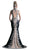 Cinderella Divine - 7263 Cap Sleeve Gilded Lace Queen Anne Long Gown In Black