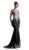 Cinderella Divine - 7263 Cap Sleeve Gilded Lace Queen Anne Long Gown In Black