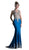 Cinderella Divine - 7263 Cap Sleeve Gilded Lace Queen Anne Long Gown In Blue