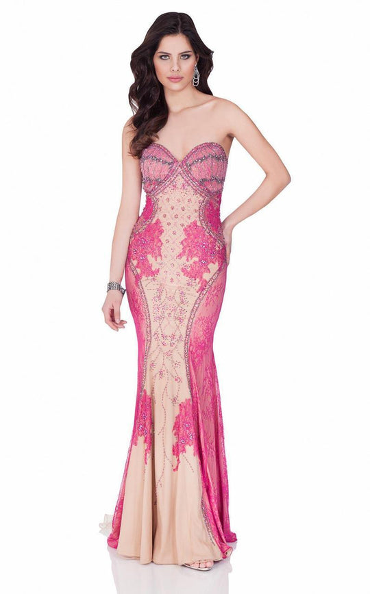 Terani Couture - 1621E1458 Embellished Sweetheart Trumpet Dress in Pink