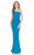 Terani Couture - Lustrous One Shoulder Straight Neck Column Gown 1621E1508 in Blue