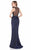 Terani Couture - Plunging V-neckline Floral Print Gown 1621E1509 In Blue and Black