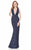Terani Couture - Plunging V-neckline Floral Print Gown 1621E1509 In Blue and Black