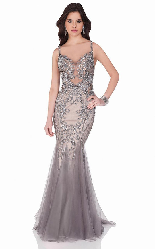 Terani Couture - Shimmering Embellishment Sweetheart Mermaid Gown 1621GL1890 In Gray and Silver