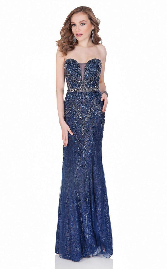 Terani Couture - 1621GL1901 Beaded Sweetheart Sheath Dress in Blue