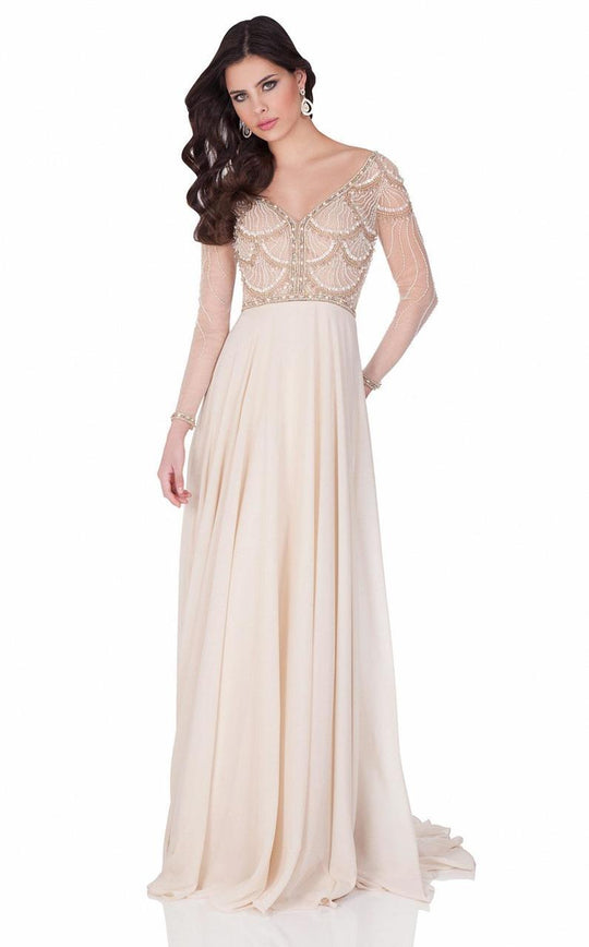 Terani Couture - Delicate Scallop Motif A-Line Gown 1621M1715 In Blue and Neutral