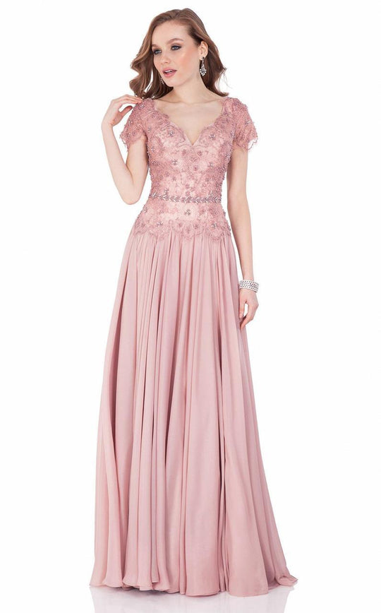 Terani Couture - Scalloped V-Neck A Line Gown 1621M1716 In Pink