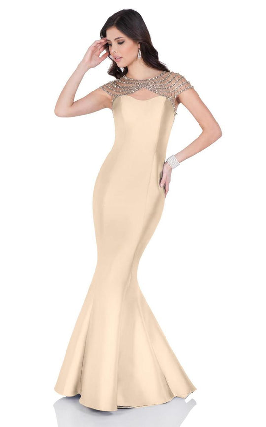 Terani Couture - Sophisticated Illusion Neck Mermaid Gown 1621M1720 In Neutral
