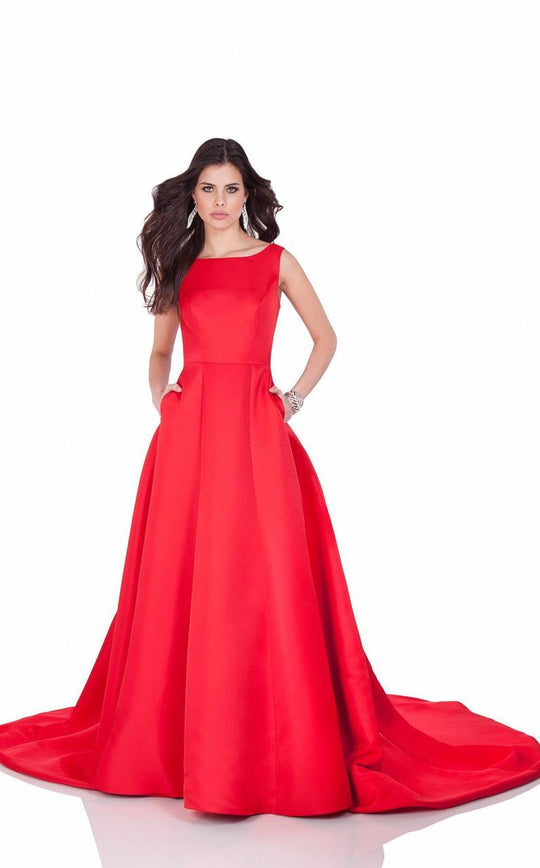 Terani Couture - Svelte Ruffled Cathedral Train Gown with 1622E1551 In Red