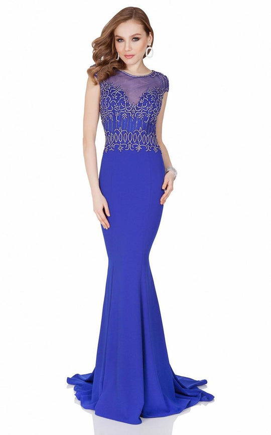Terani Couture - Stylishly Ornate Illusion Mermaid Gown 1622E1552 In Blue