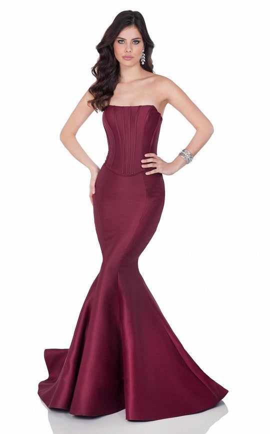 Terani Couture - Tailored Boned Corset Mermaid Gown 1622E1561 In Red