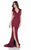 Terani Couture - Plunging V-neck Crepe Satin Evening Gown 1622E1563 In Red