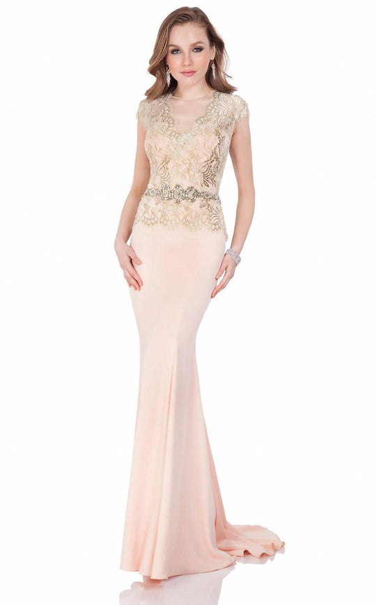 Terani Couture - 1622E1570 Beaded Illusion Jewel Trumpet Dress In Neutral