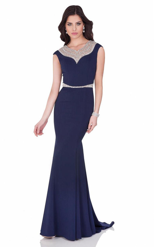 Terani Couture - Sleeveless Embellished Décolletage Evening Gown 1622E1588 In Blue