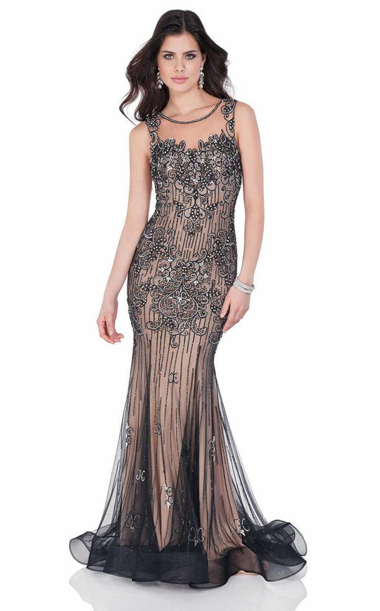 Terani Couture - Beautiful Bedazzled Illusion Neck Mermaid Gown 1622GL1981 In Black and Silver