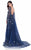 Terani Couture - Crystal  Embellished Cape Detail Starry Night Evening Gown 1622GL1996 In Blue and Silver