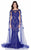 Terani Couture - Beaded Floral Laced Bateau Neck Fit and Flare Gown with Sheer Cape 1623E1670 In Black and Neutral